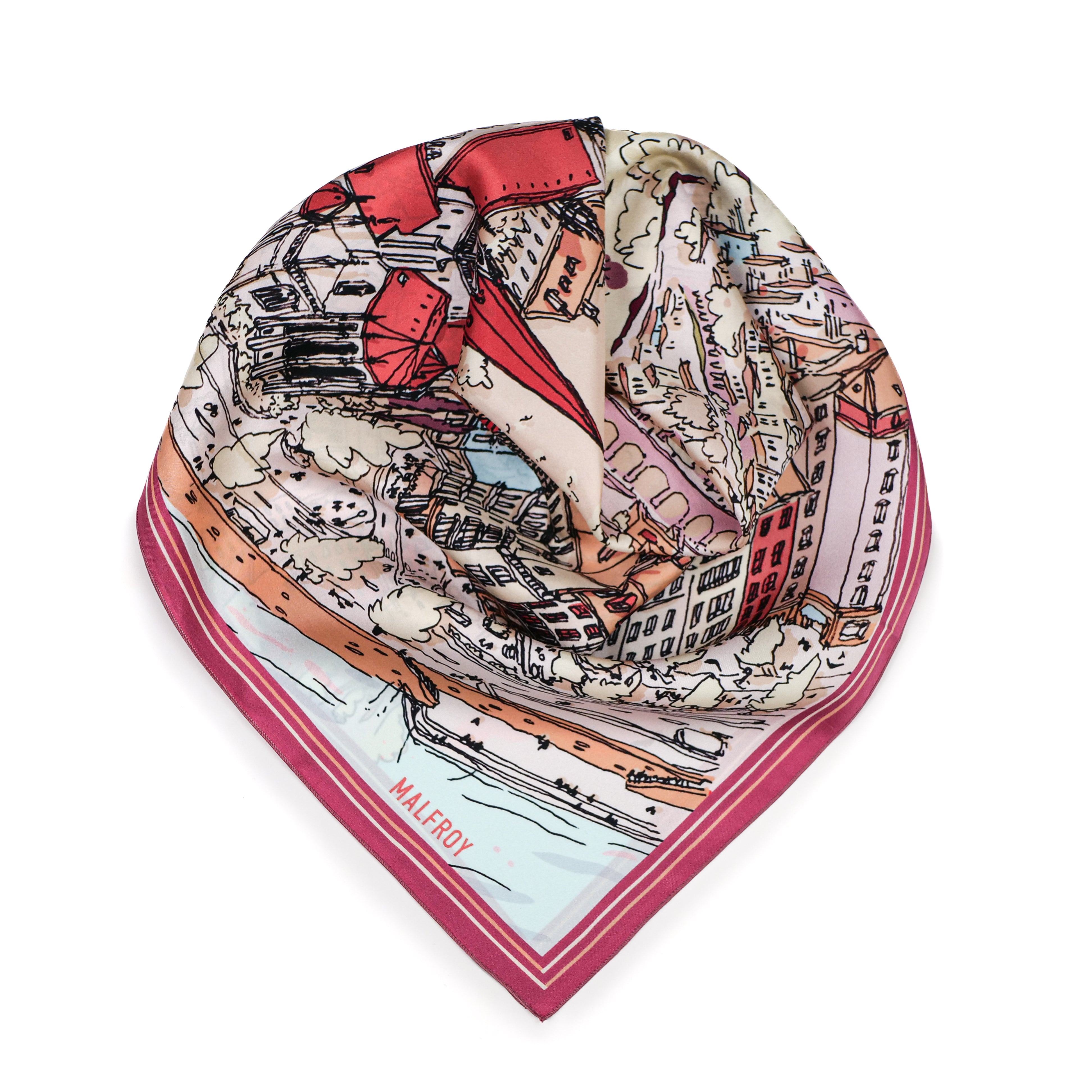 Carré de soie Saint Georges rose et rouge