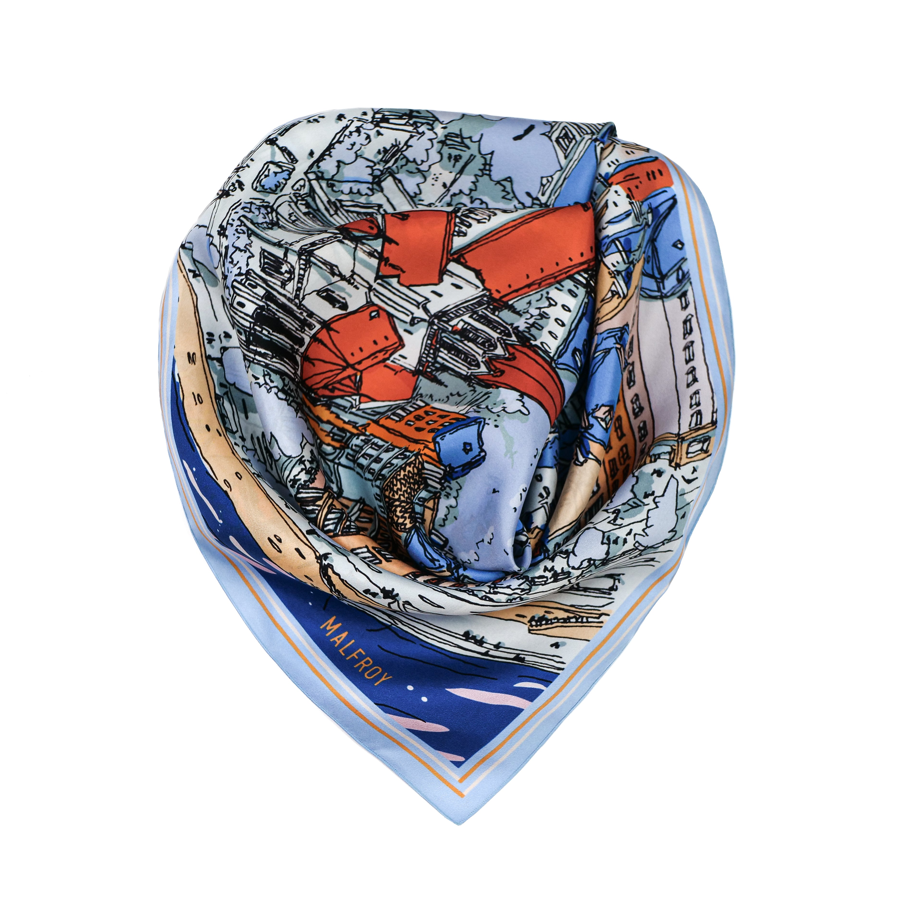 Carré de soie Saint Georges bleu et orange