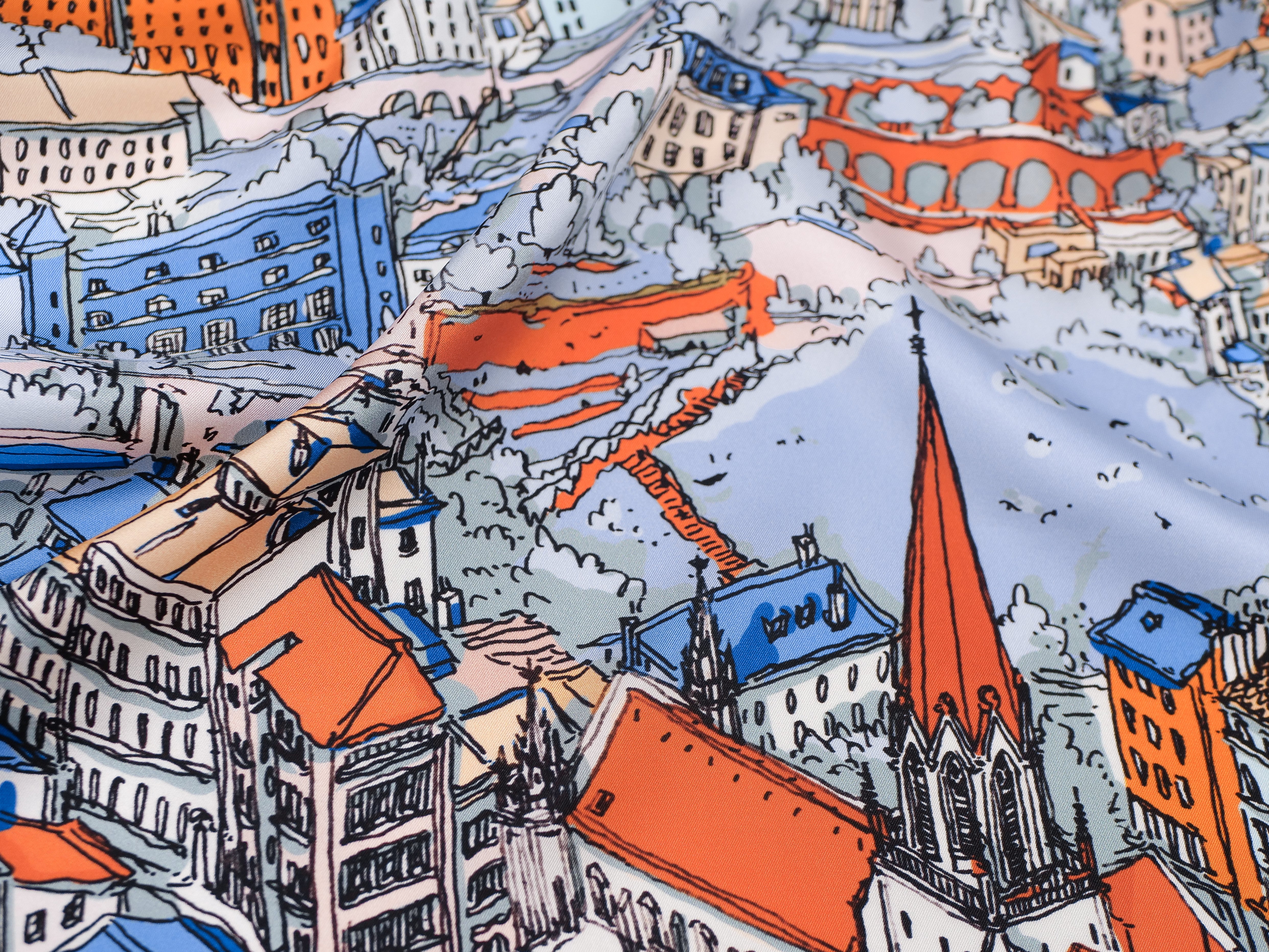 Carré de soie Saint Georges bleu et orange