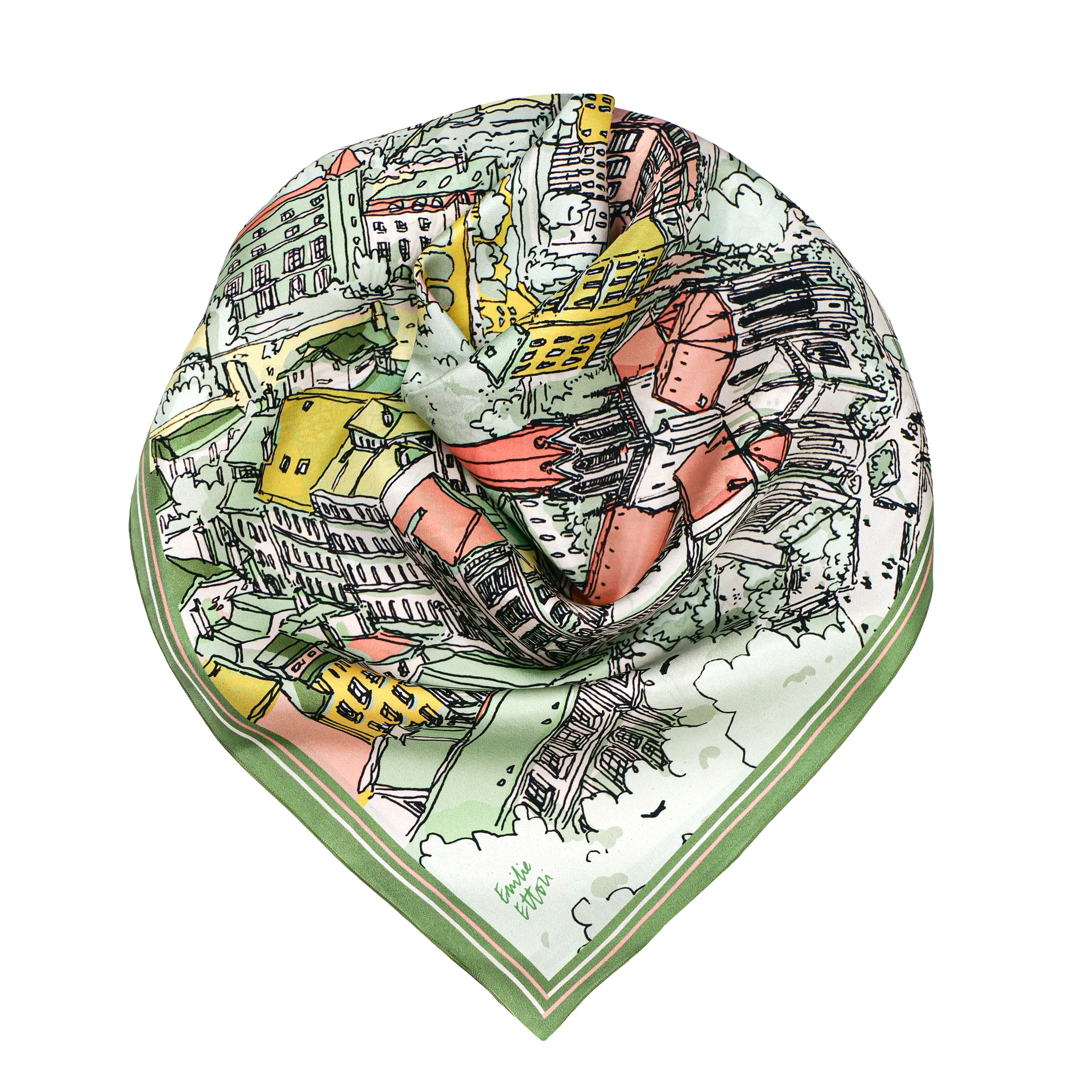 Carré de soie Saint Georges rose et vert