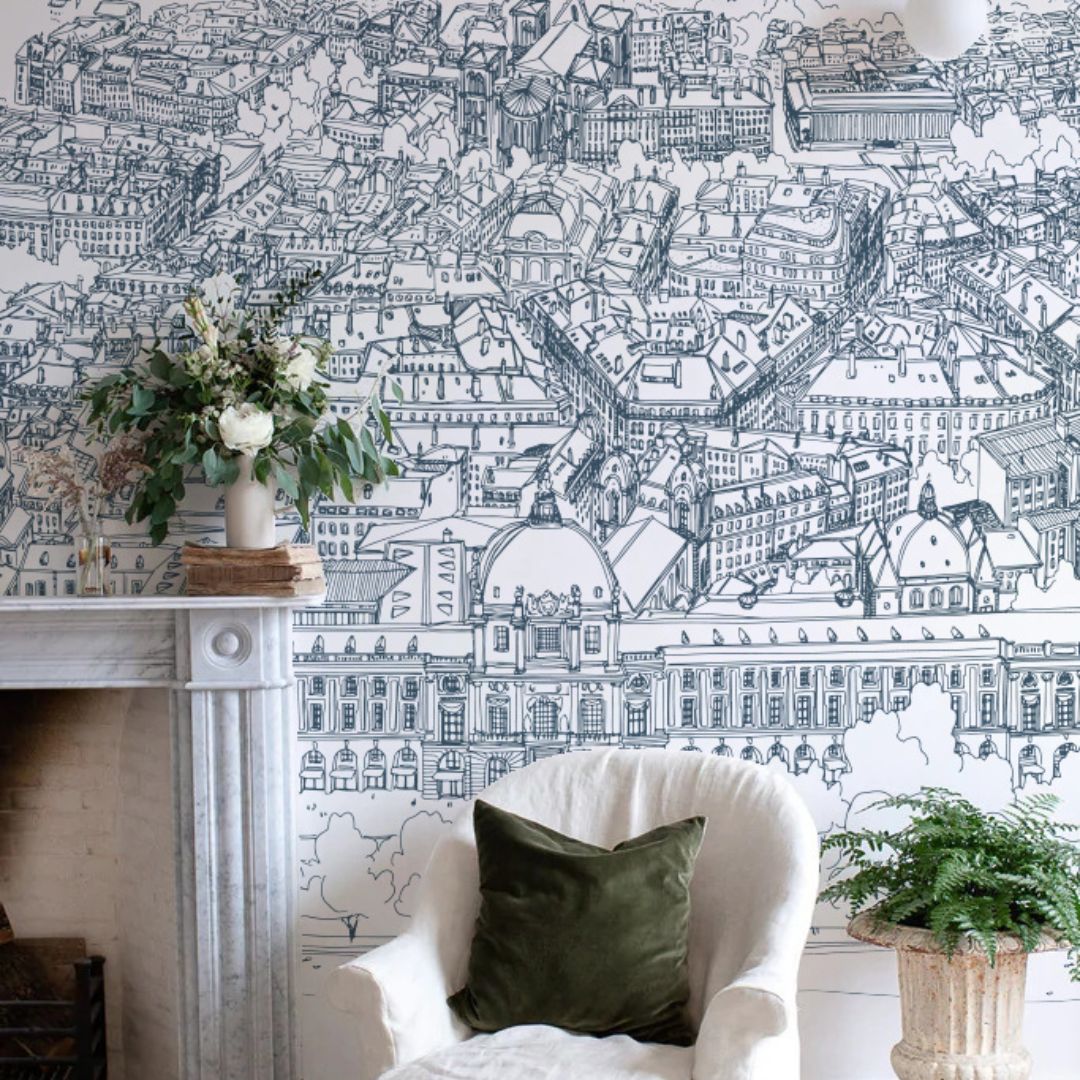 Papier peint trait bleu Grand Hôtel-Dieu