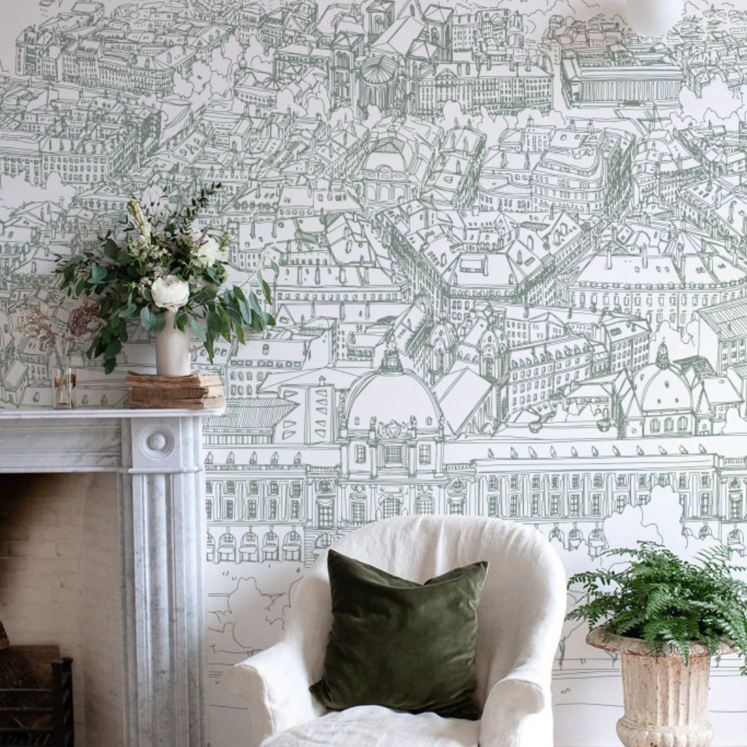 Papier peint trait vert Grand Hôtel-Dieu