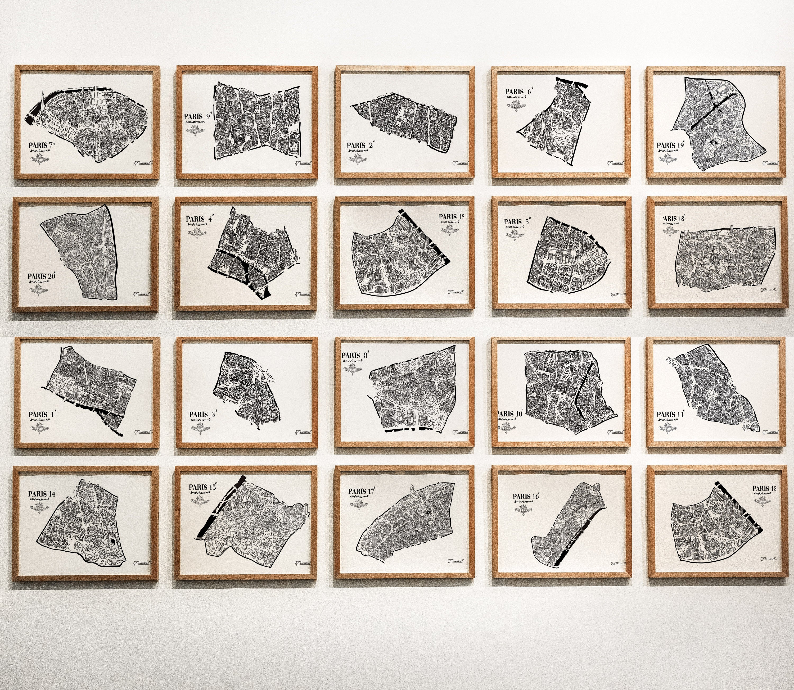 Pack de 20 affichettes des arrondissements de Paris