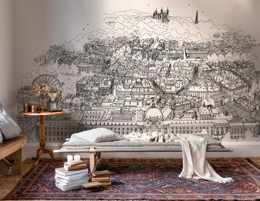 Papier peint trait noir Grand Hôtel-Dieu de Lyon