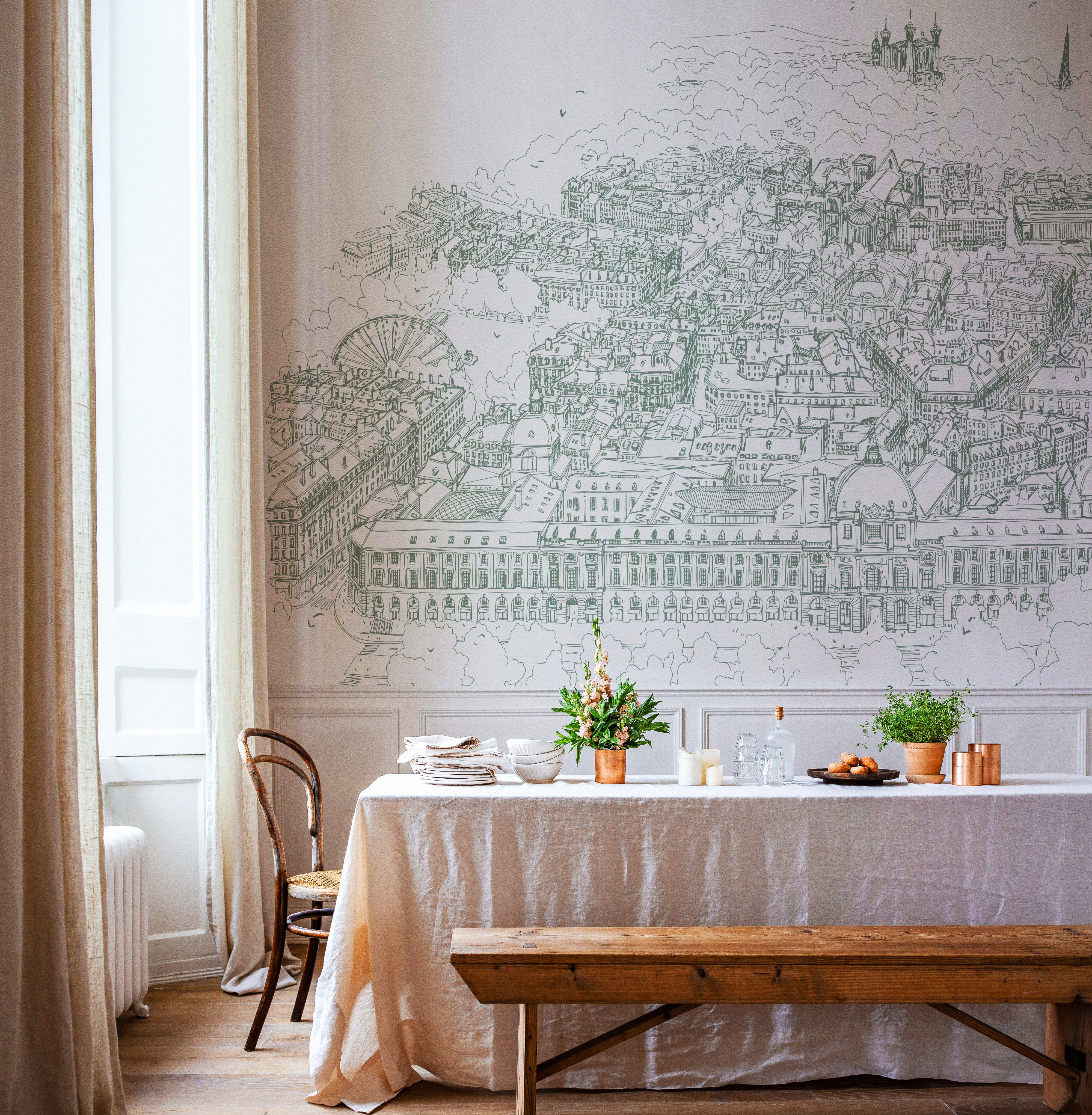 Papier peint trait vert Grand Hôtel-Dieu
