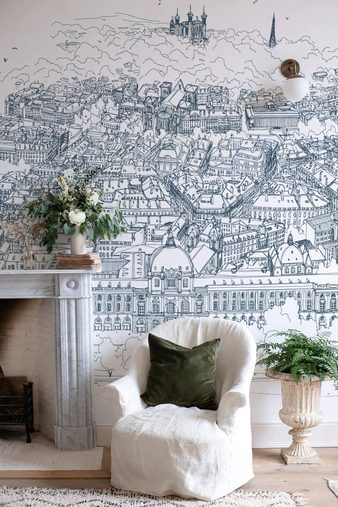 Papier peint trait bleu Grand Hôtel-Dieu