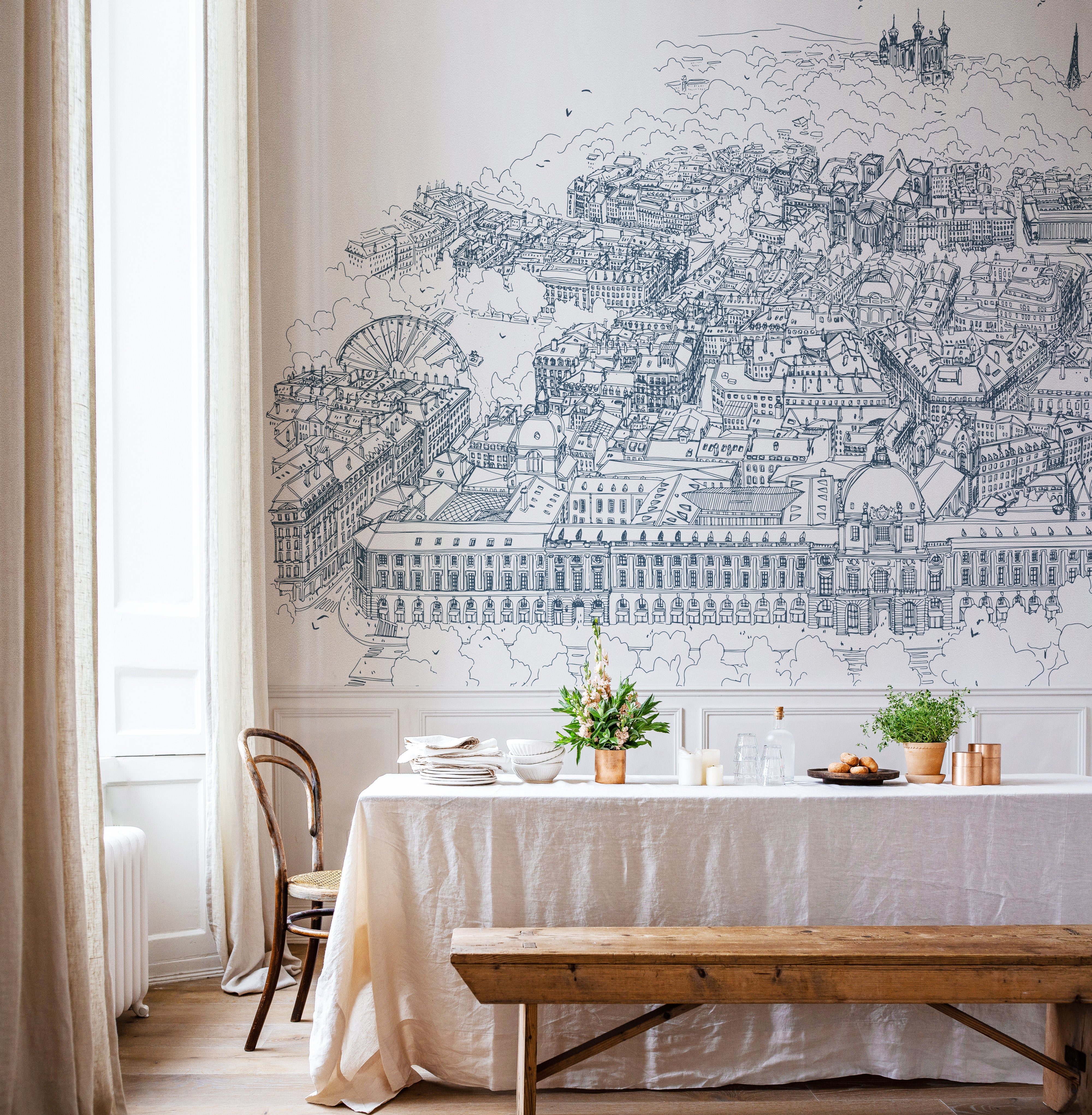 Papier peint trait bleu Grand Hôtel-Dieu