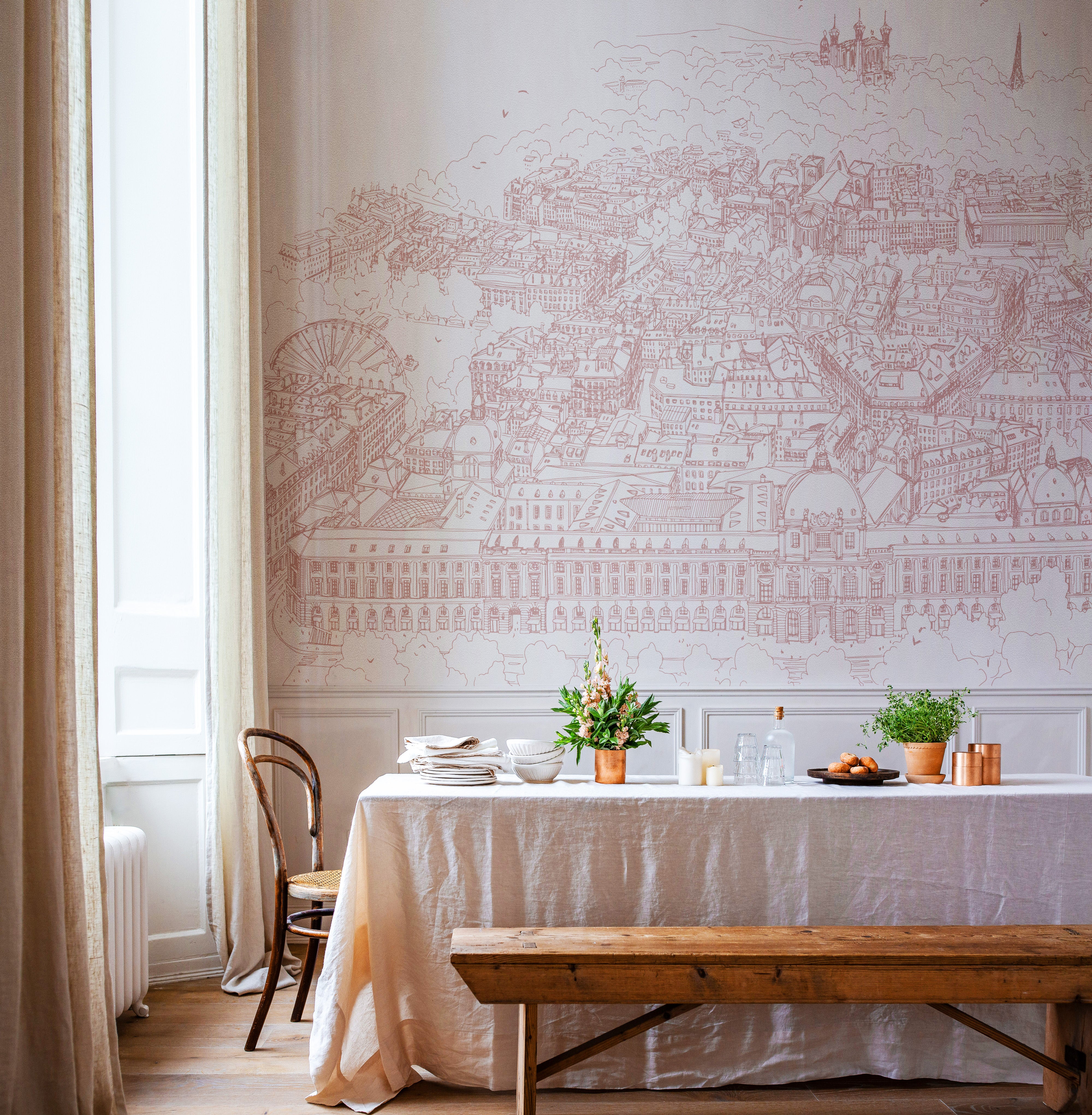 Papier peint trait rose Grand Hôtel-Dieu