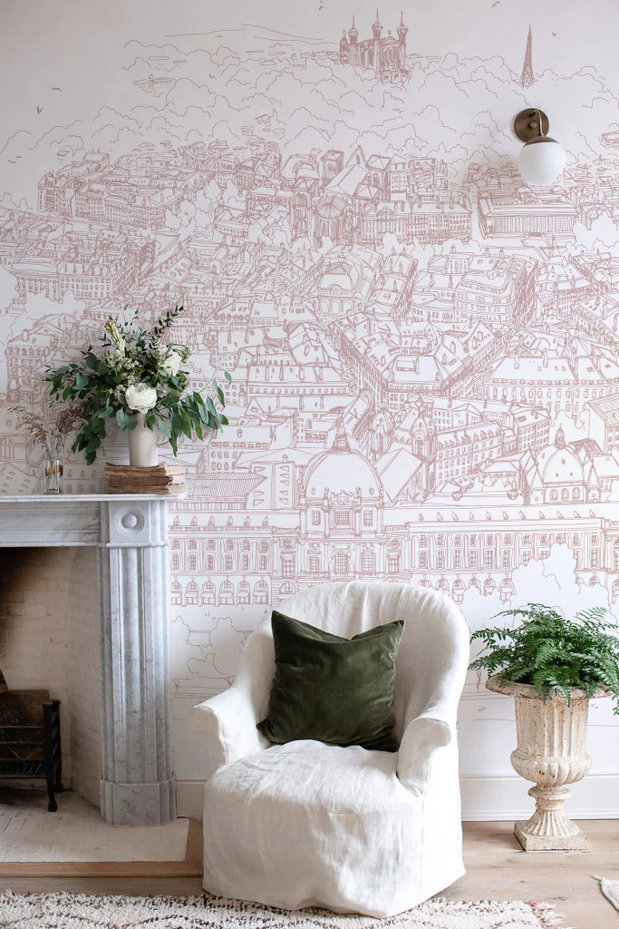 Papier peint trait rose Grand Hôtel-Dieu