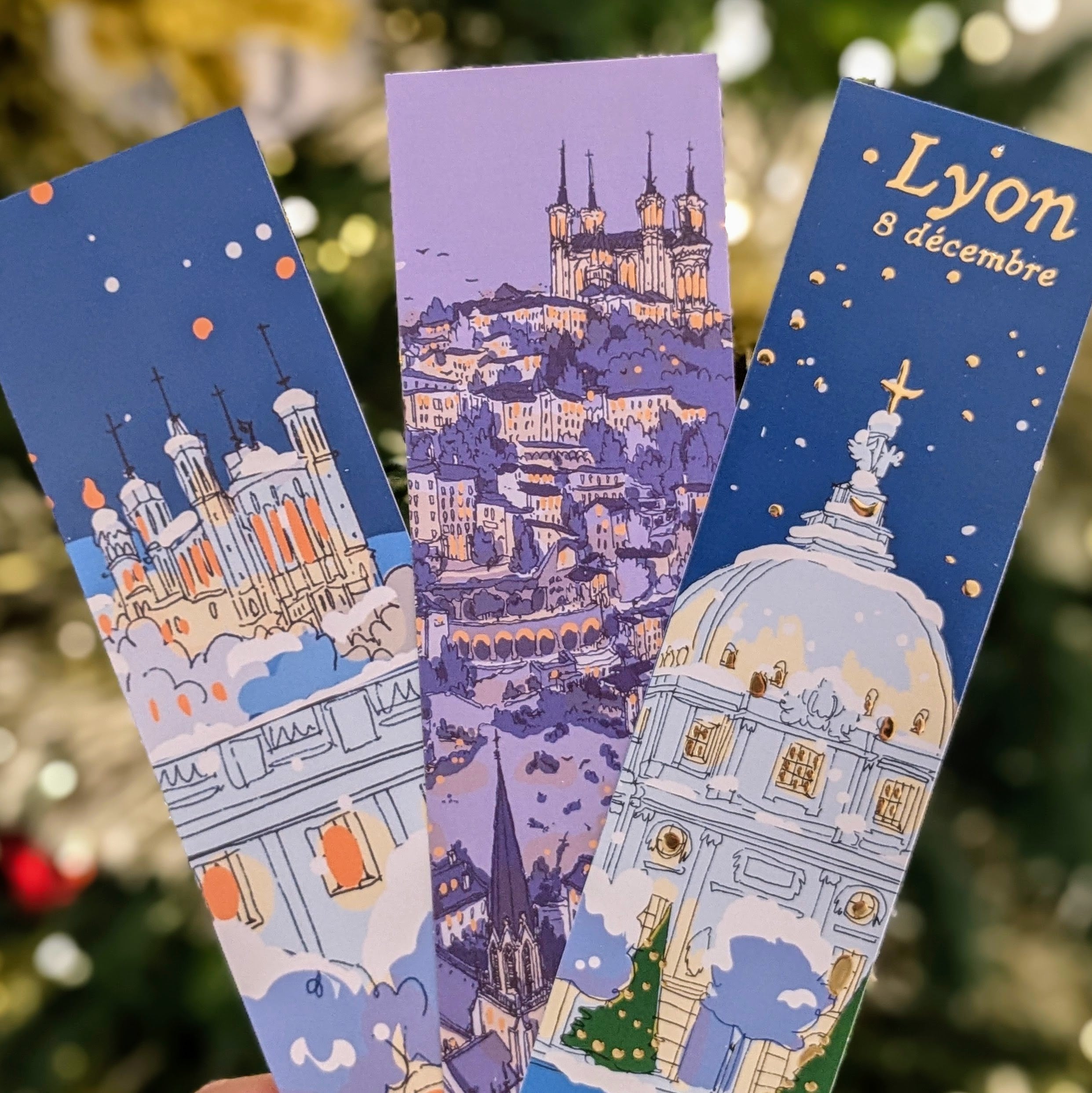 3 Marque-pages Lyon sous la neige