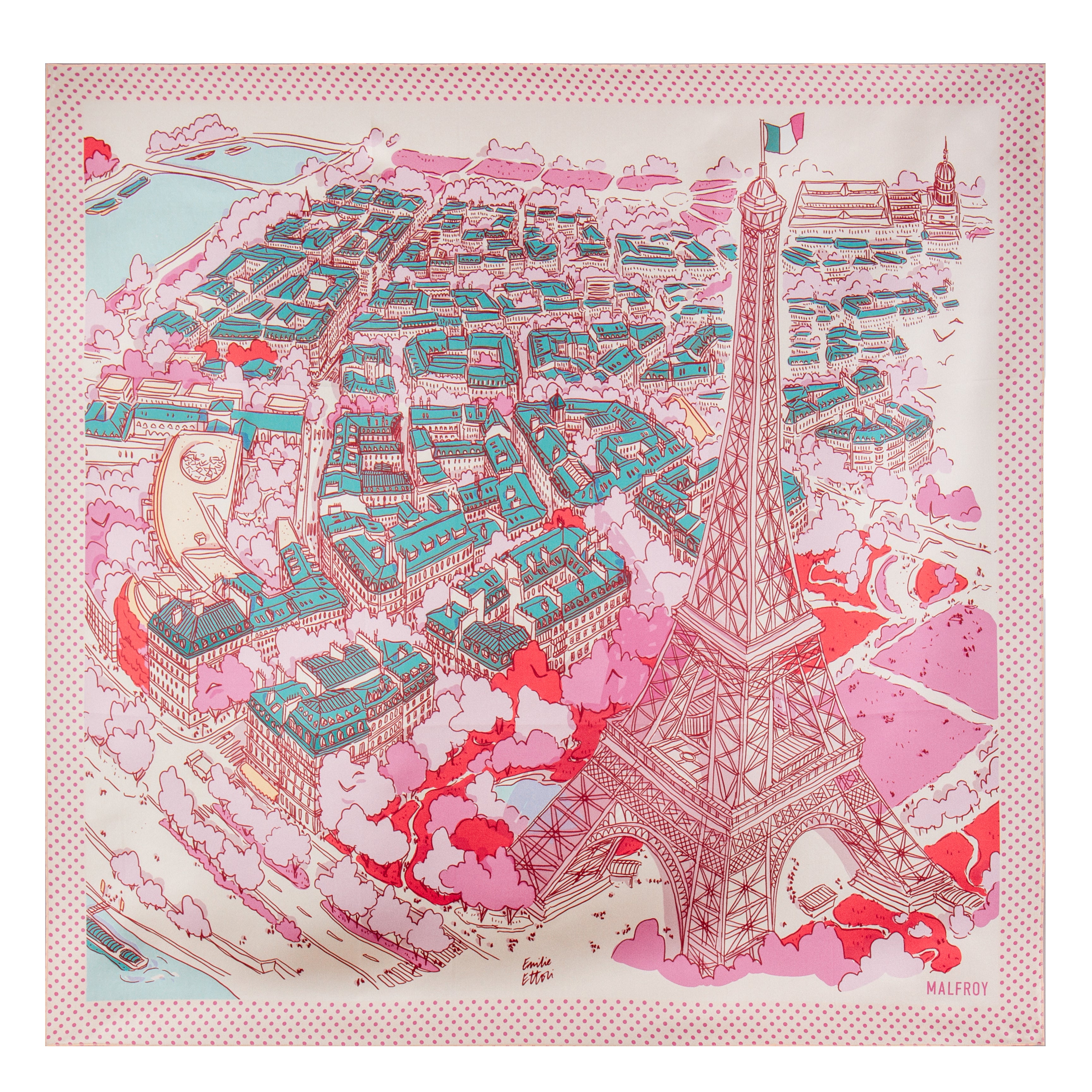 Carré de soie Tour Eiffel rose
