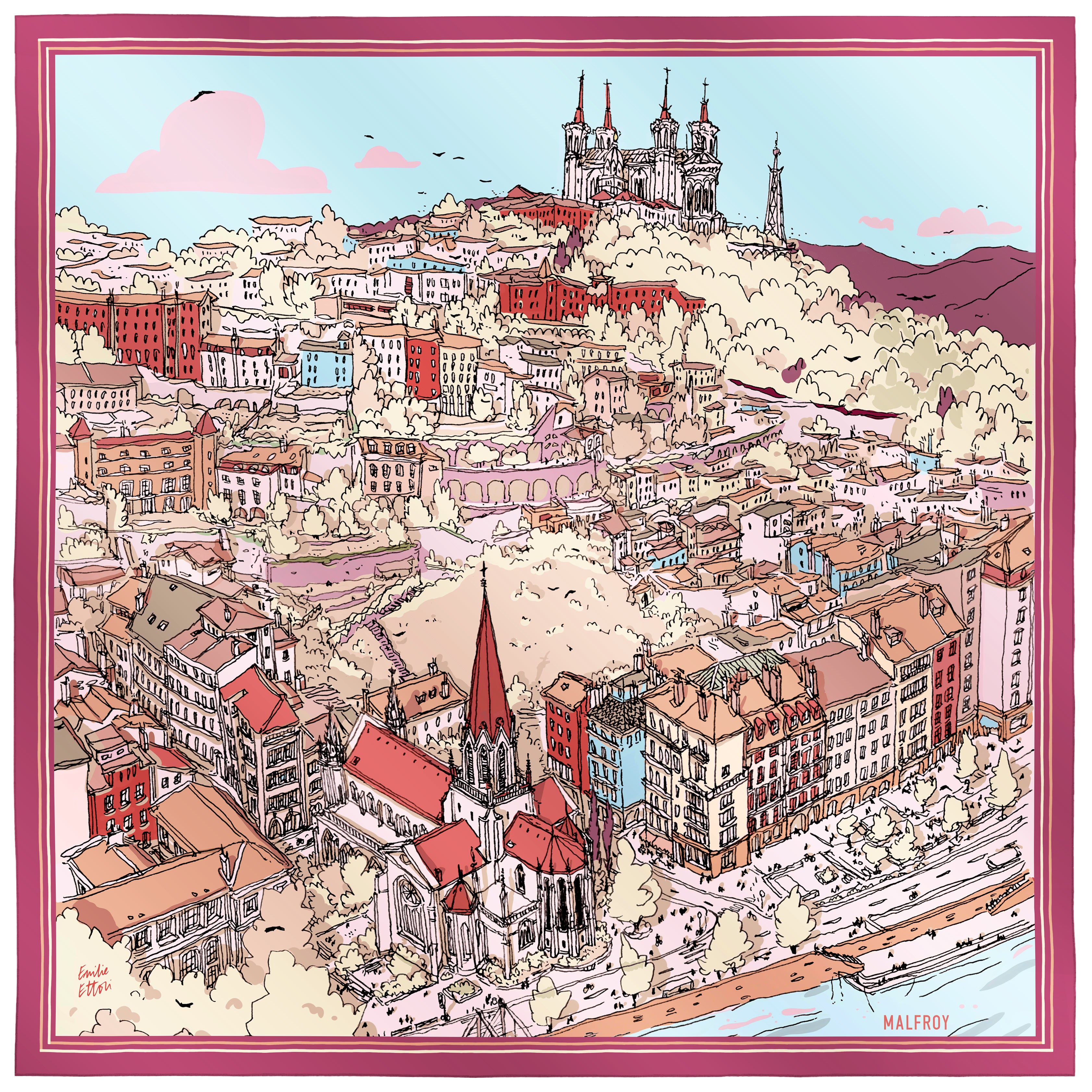 Précommande Carré de soie Saint Georges rose et rouge