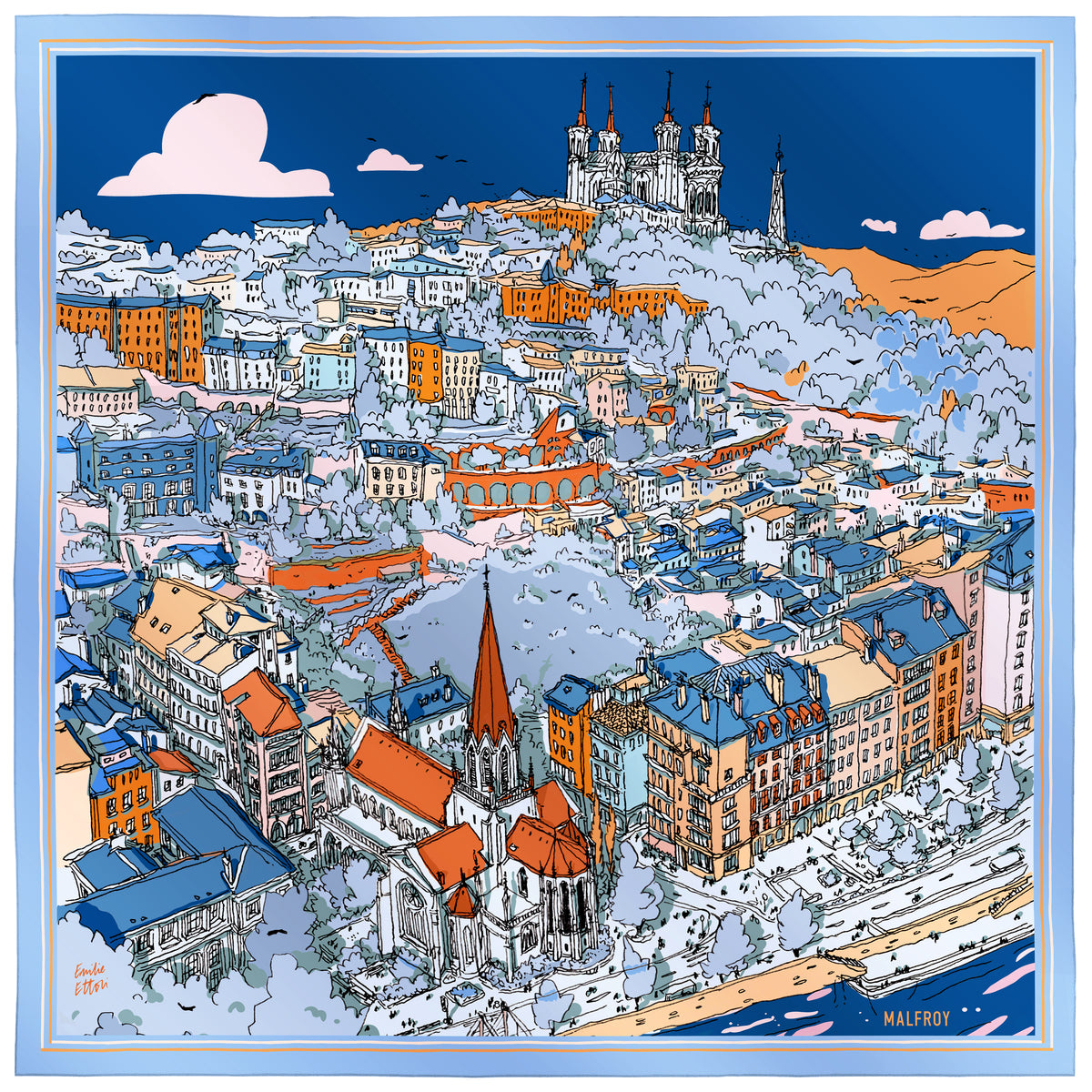 Carré de soie Saint Georges bleu et jaune