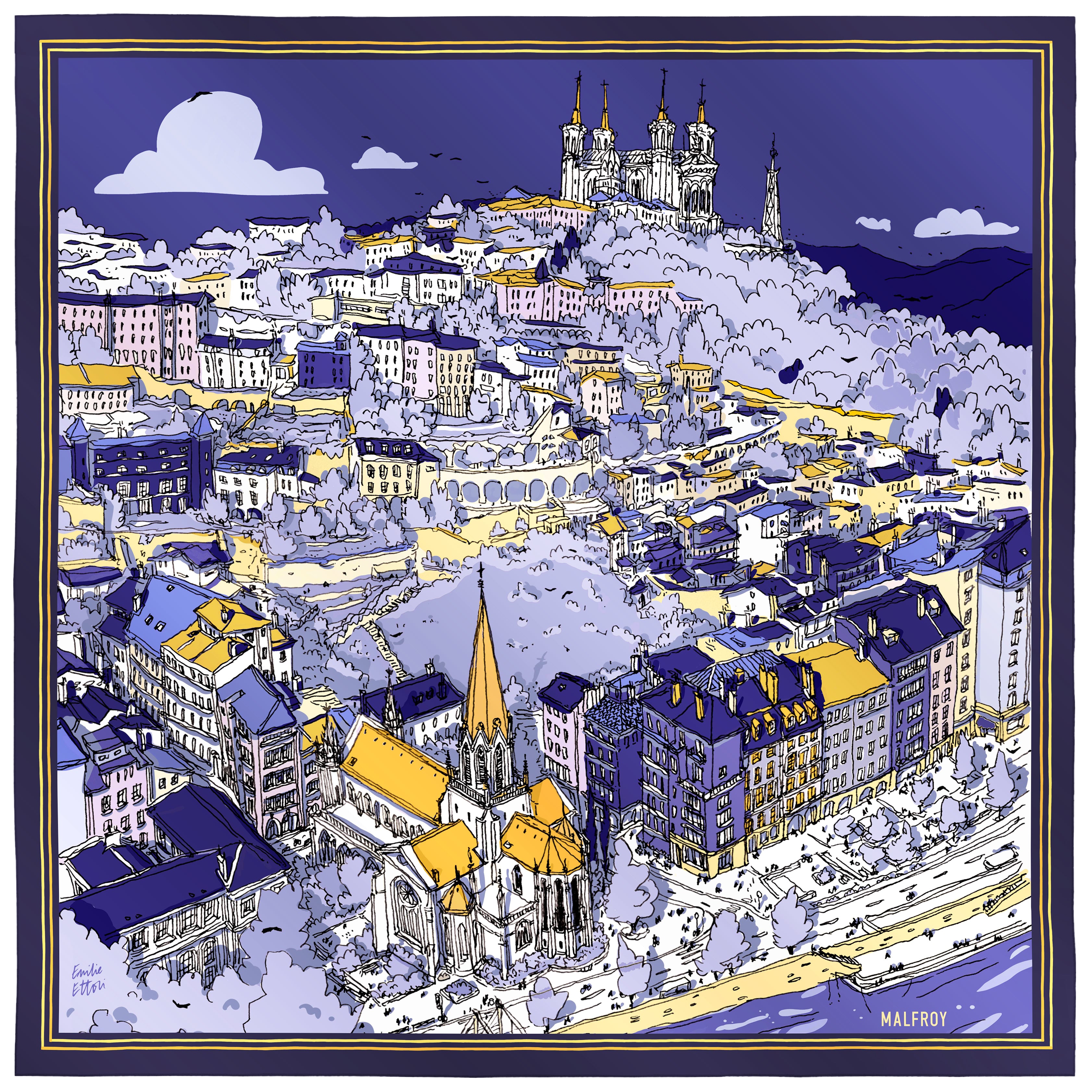 Précommande Carré de soie Saint Georges bleu et jaune