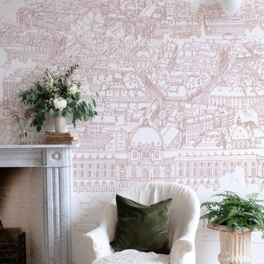 Papier peint trait rose Grand Hôtel-Dieu