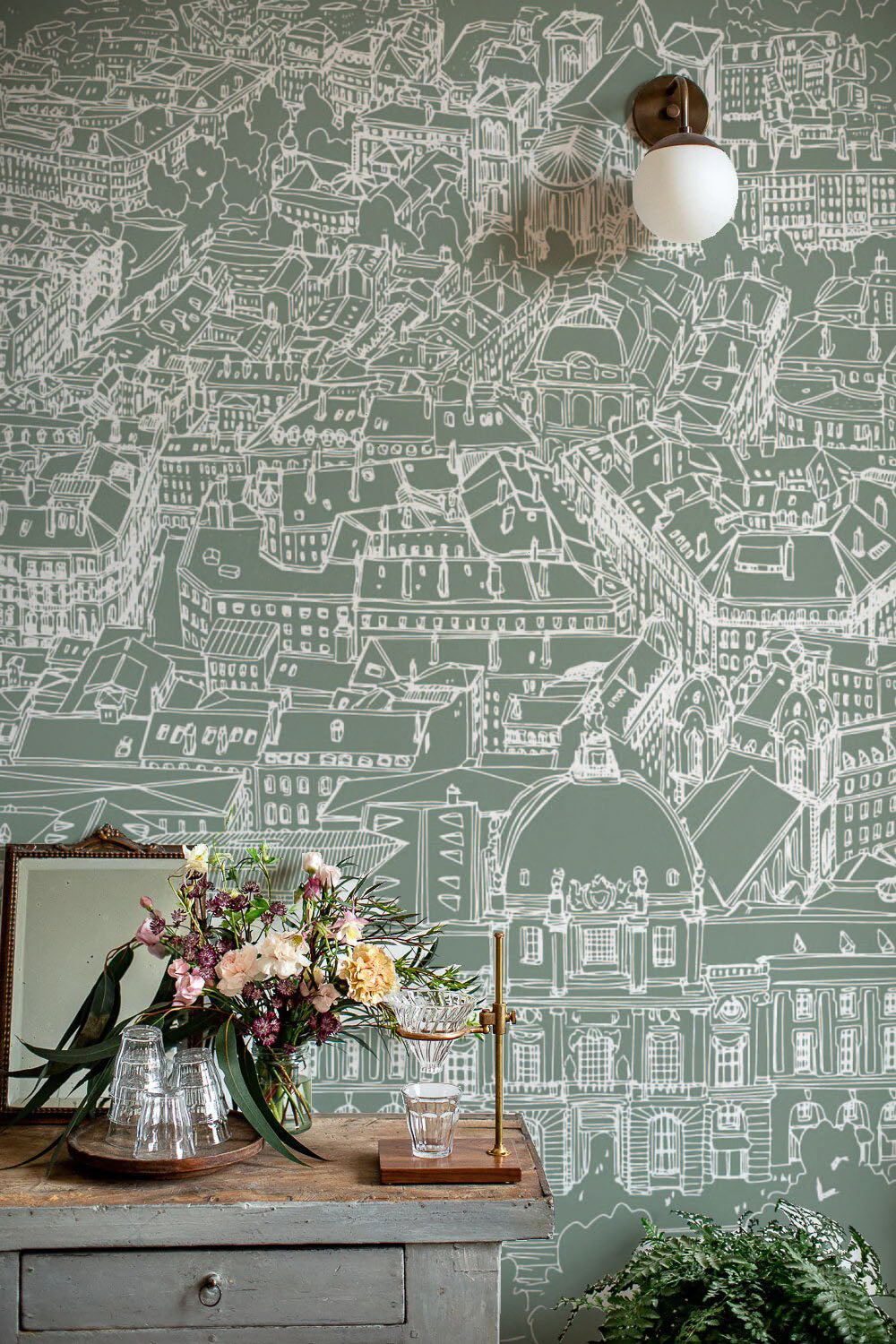 Papier peint vert sauge Grand Hôtel-Dieu