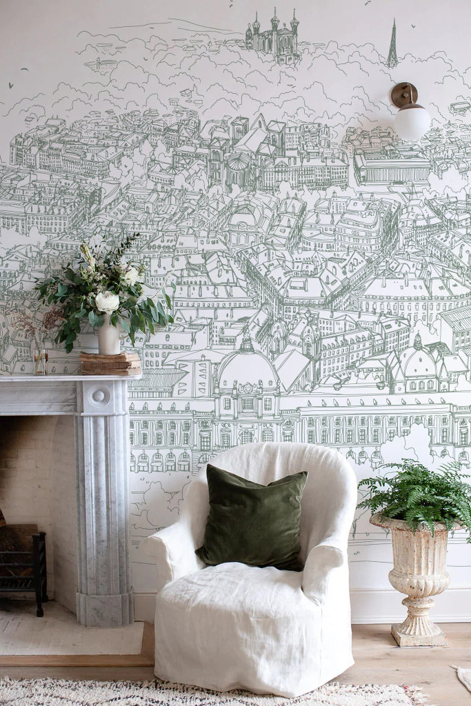 Papier peint trait vert Grand Hôtel-Dieu