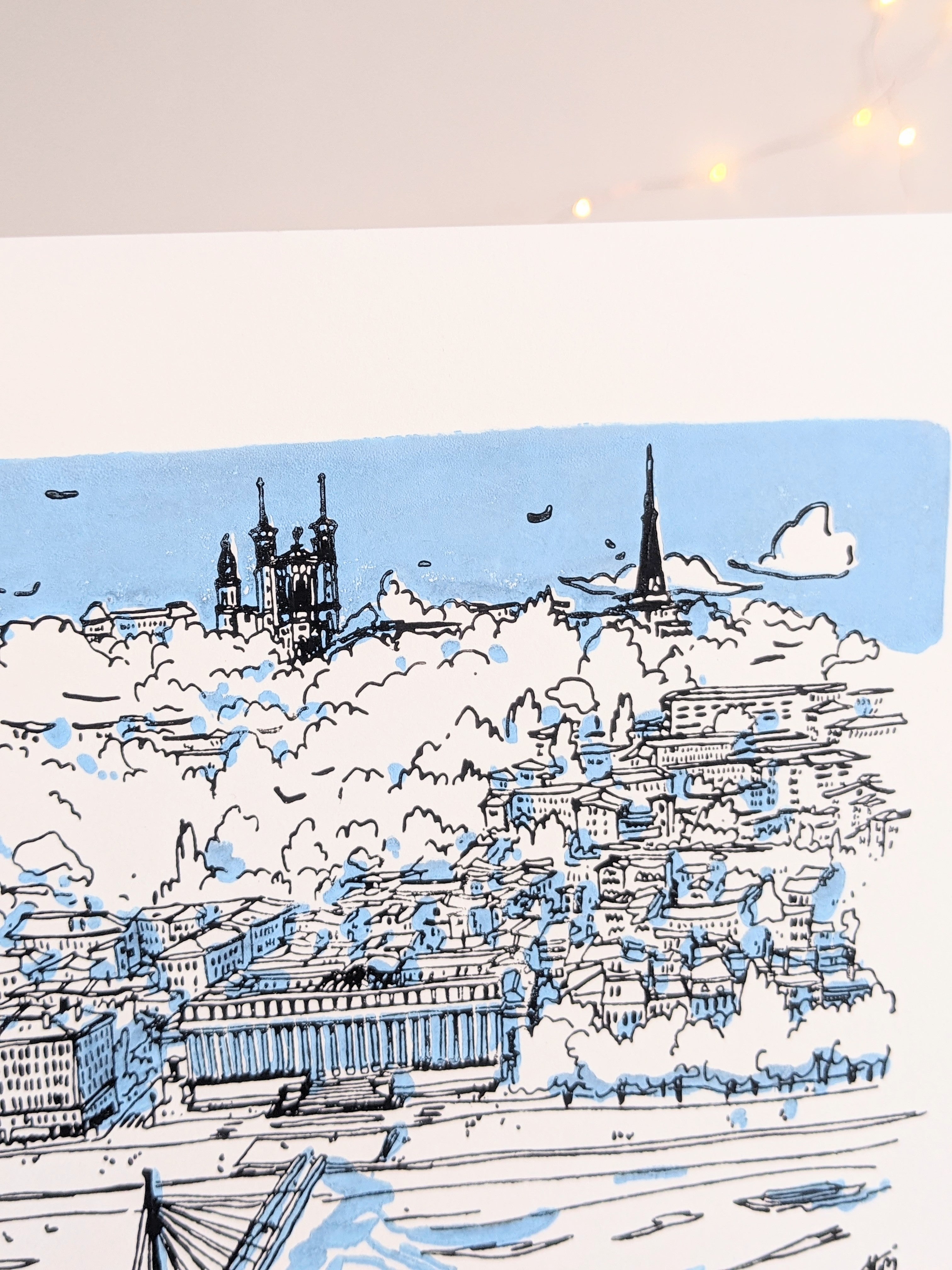 Linogravure artisanale les monuments de Lyon