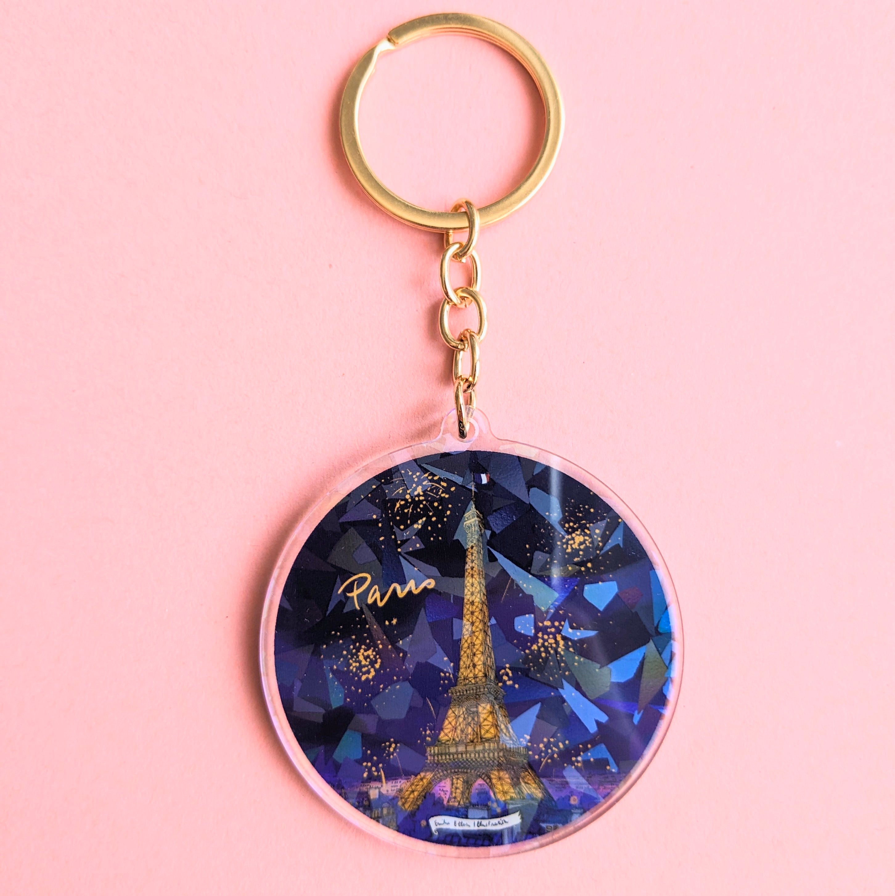 Porte-clé Tour Eiffel de nuit holographique