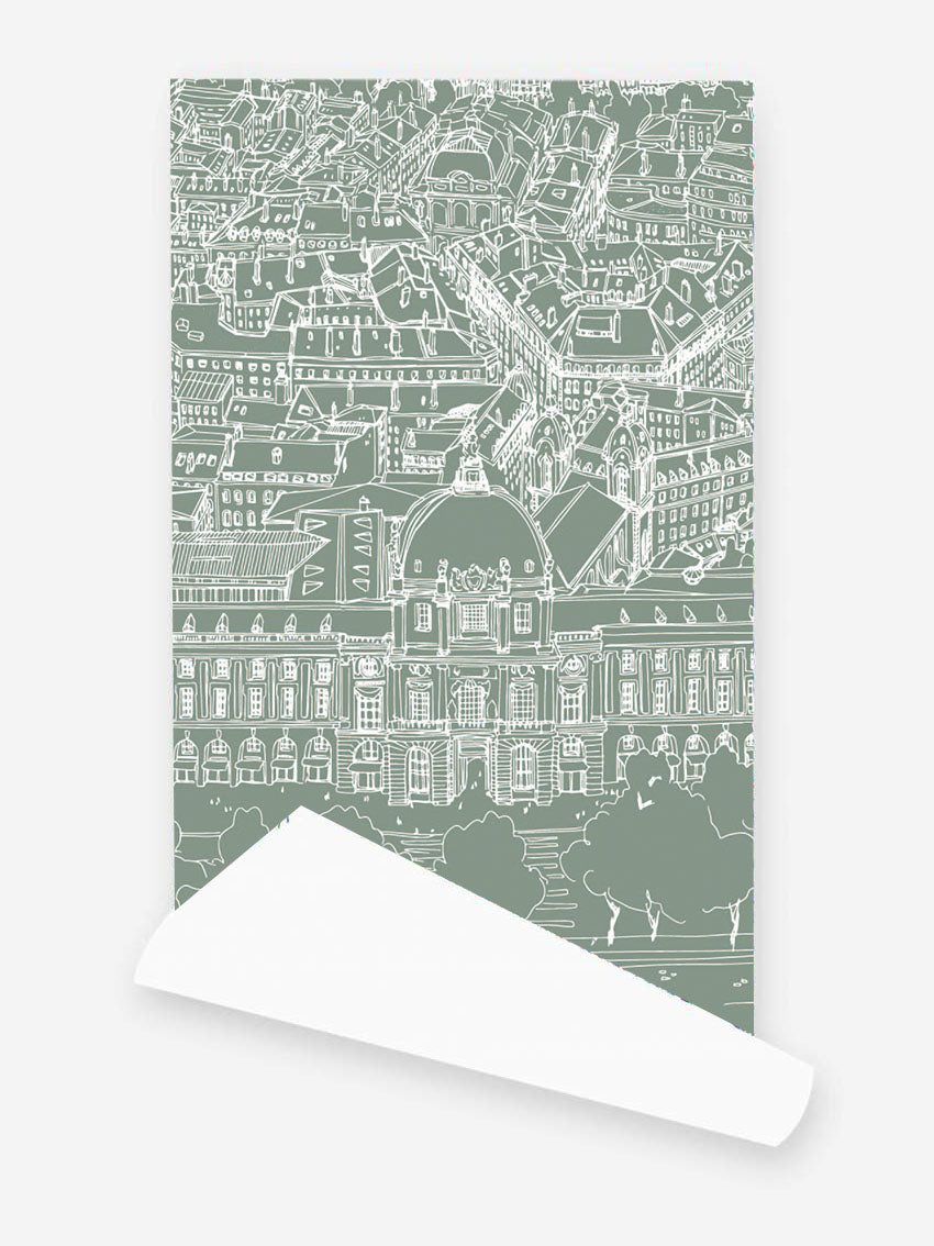 Papier peint vert sauge Grand Hôtel-Dieu