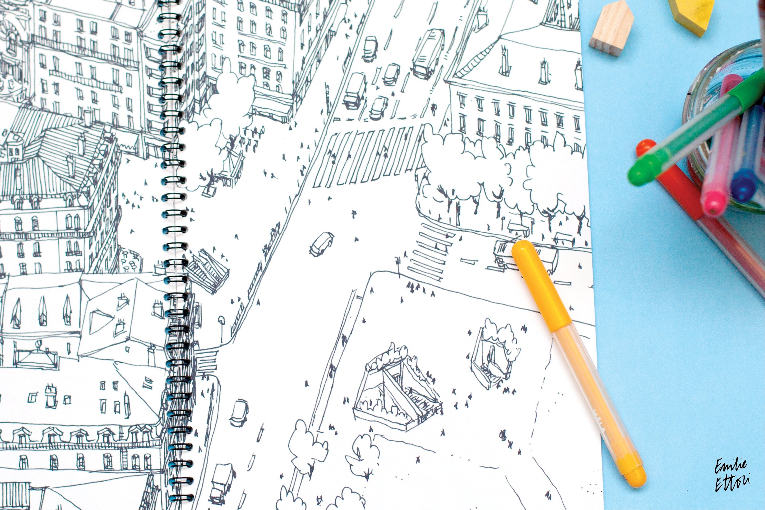 Carnet de coloriage Les rues de Lyon