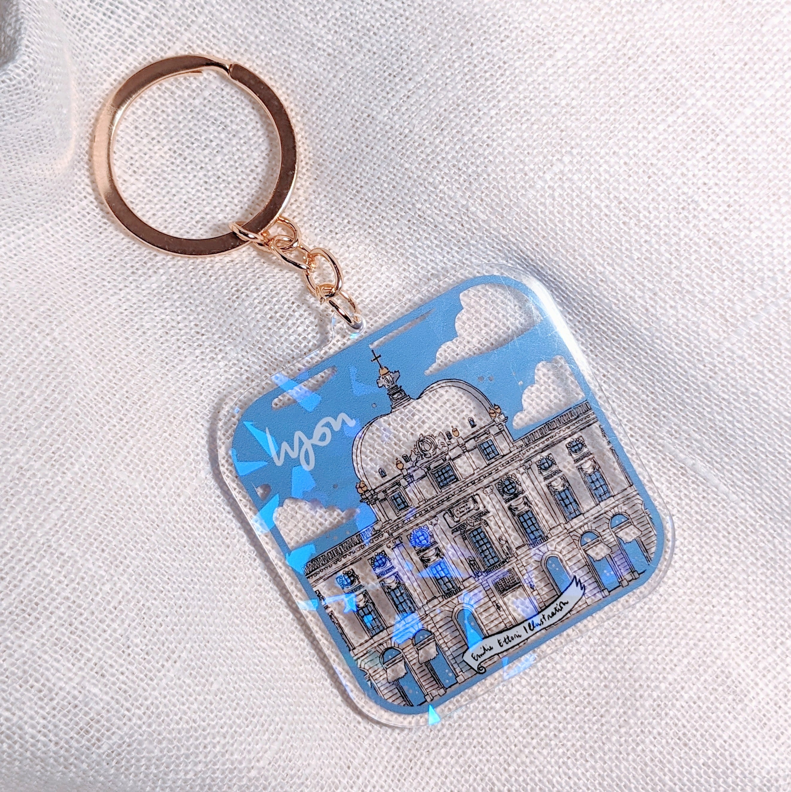 Porte-clé Hôtel Dieu bleu holographique